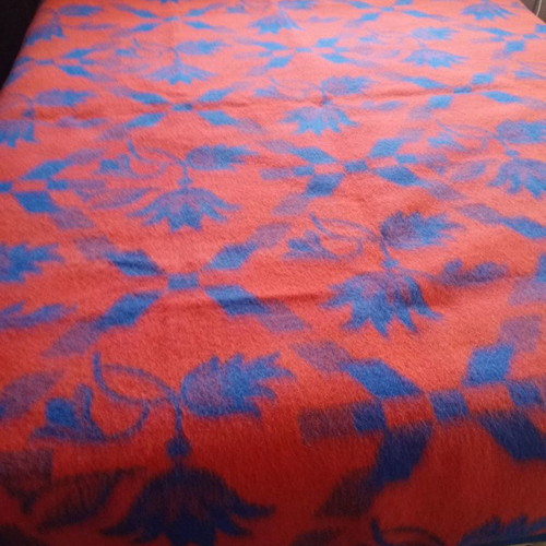 Blue orange-red handmade velentza blanket woven on loom, new