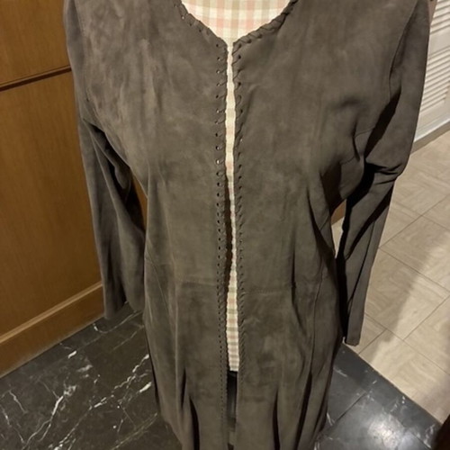 Leather spring jacket long with side slits tan color STE GALERIE BIRKENMEYER like new