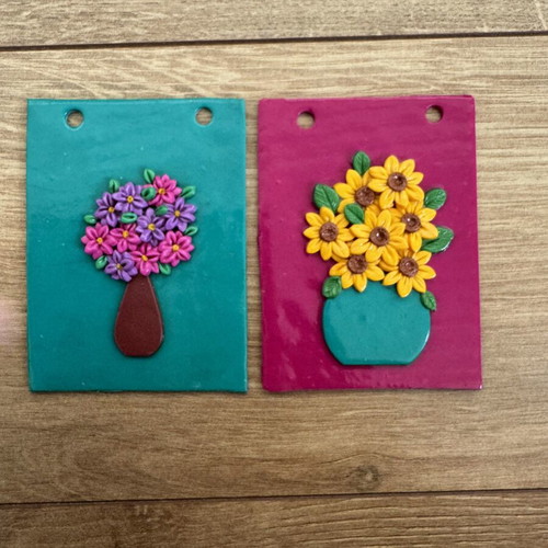 Flower polymer clay portraits set like new, handmade wall decor