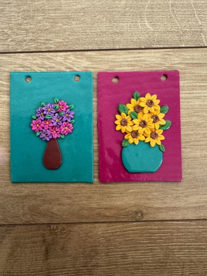 Flower polymer clay portraits set like new, handmade wall decor