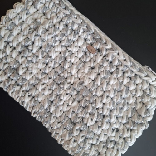 Handmade white and silver bag clutch new