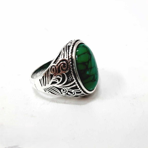Steel ring with green turquoise new, stainless steel