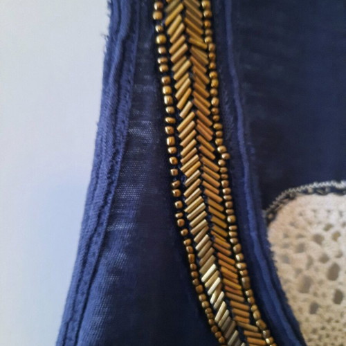 H&M women's blue top with gold detail and knitted motif, like new, size S