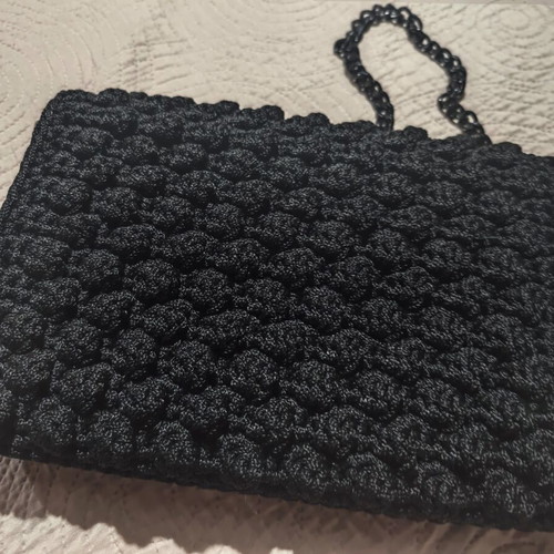 Handmade Black Crochet Bubble Stitch Shoulder Bag Clutch like new