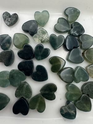 Moss Agate Heart Beads like new, 6 mm natural stone