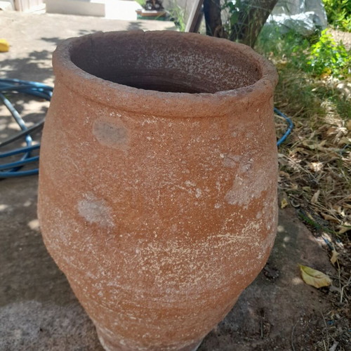 Cretan ceramic jar used antique with crack, 62cm height
