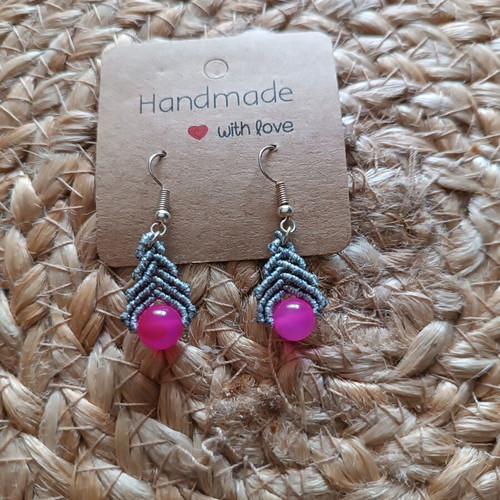 Macrame earrings with pink agate, new