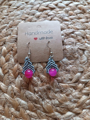 Macrame earrings with pink agate, new