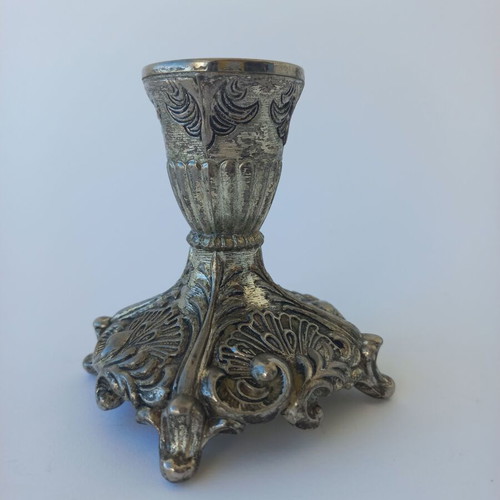 Set of old used small silver-plated candlesticks