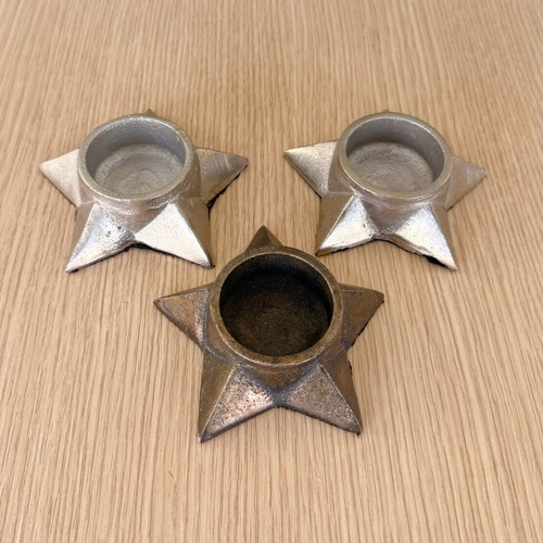 Metal Star Tealight Holders Set of 3 Rustic Industrial Style