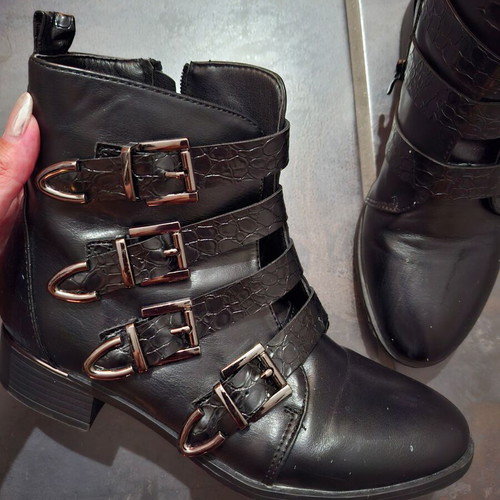 Black ankle boots used with silver details, size 38