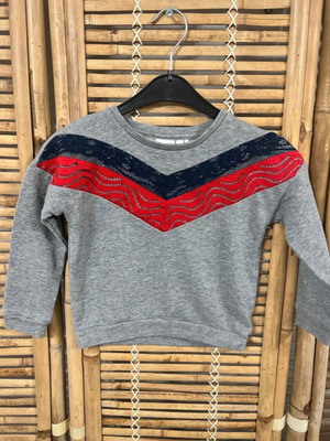 Name It grey sweatshirt with navy and red lace details, size 104