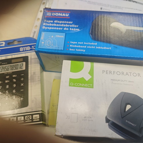 Office supplies new calculator, perforator, tape dispenser