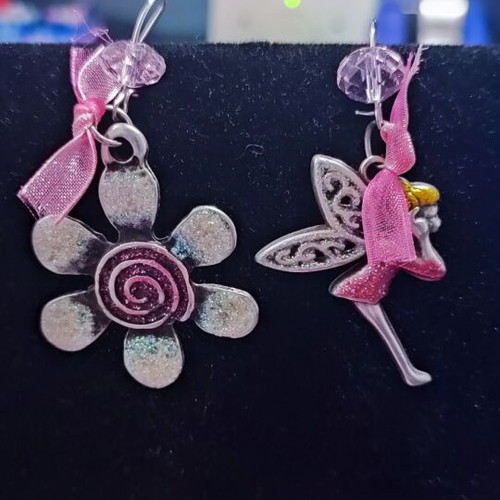 Earrings fairy flower theme like new, pink multicolor