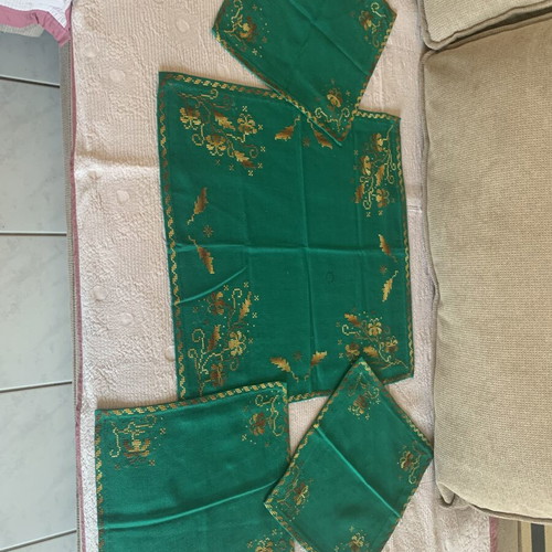 Vintage Handmade Cross-Stitch Table Set Like New