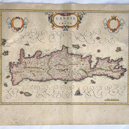 Map of Crete 1650 used, copper engraving by Willem Blaeu