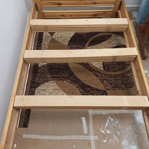 Wooden semi-double bed used with mattress and drawer