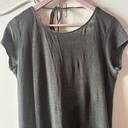 Airy dress with open back and lace hem, like new, gray