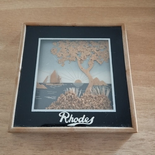 Cork frame collectible, 10x10 cm, souvenir from Rhodes