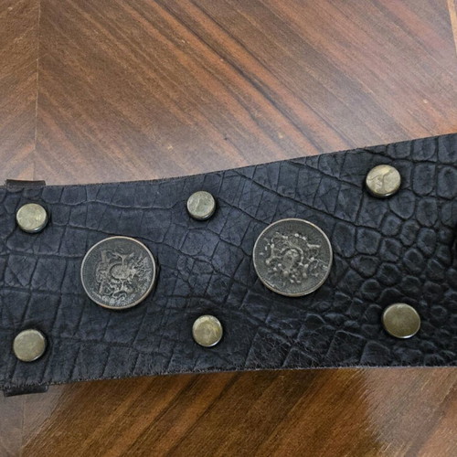 Flavio Castellani leather belt like new, dark brown, size 80 with studs and coins