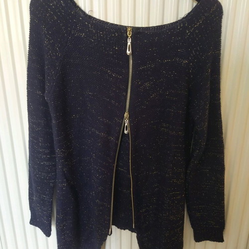 Knitted sweater with zipper like new, dark blue with gold thread