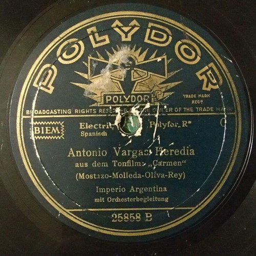 Polydor 78 RPM Record Imperio Argentina like new