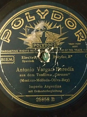 Polydor 78 RPM Record Imperio Argentina like new