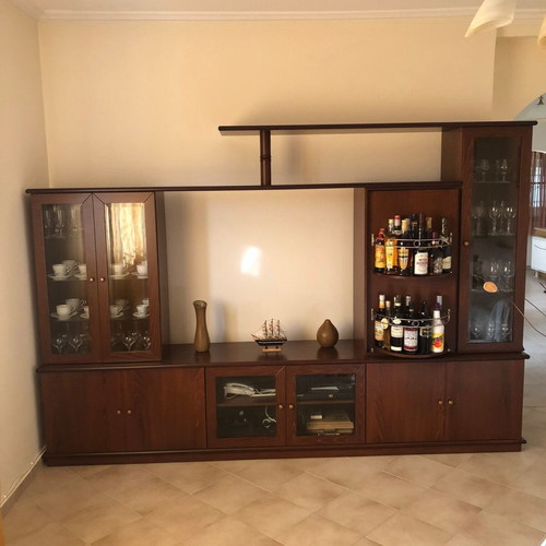 Solid beech wood living room unit like new with rotating bar