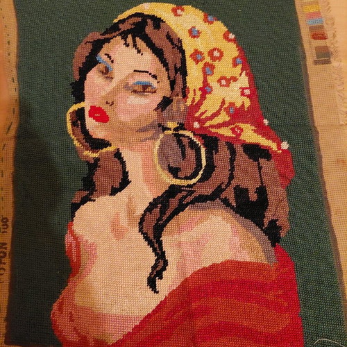 Embroidered paintings new with swans, couple and child with ball