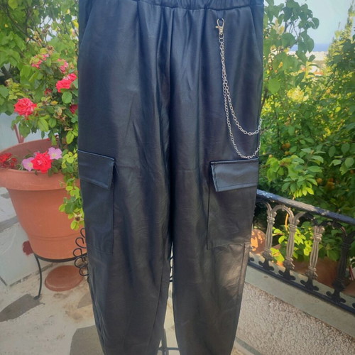 Cargo pants one size, new, faux leather with chain detail