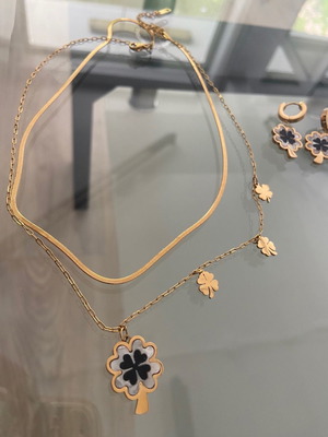 Steel four-leaf clover jewelry set new 18K gold plated