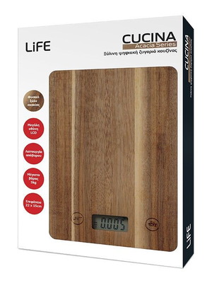 LiFE CUCINA Acacia Series ψηφιακή ζυγαριά κουζίνας από ξύλο ακακίας