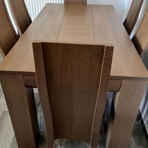 Modern solid oak dining set with 6 chairs and buffet with mirror