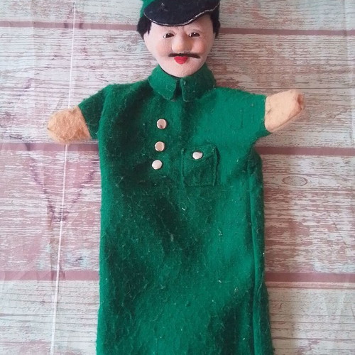 Vintage fabric felt puppet glove soldier KERSA Germany used