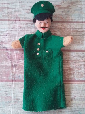 Vintage fabric felt puppet glove soldier KERSA Germany used