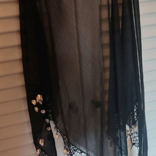 Sheer black triangular shawl like new with shells