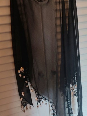 Sheer black triangular shawl like new with shells