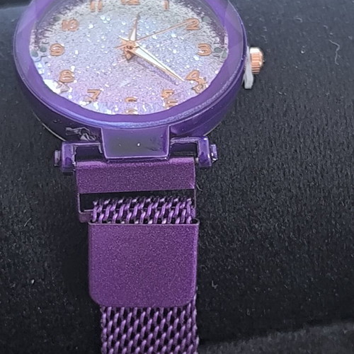 Women's Purple Watch with Glitter Dial and Magnetic Bracelet