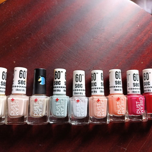 Dust and Cream nail polishes used, set of 9 fast drying colors