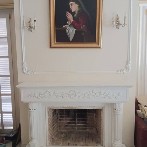 Marble fireplace used, white marble from Dionysos