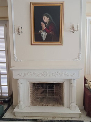 Marble fireplace used, white marble from Dionysos