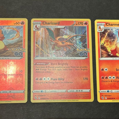 Pokémon GO cards used, pack of 3 Charmander Charmeleon Charizard