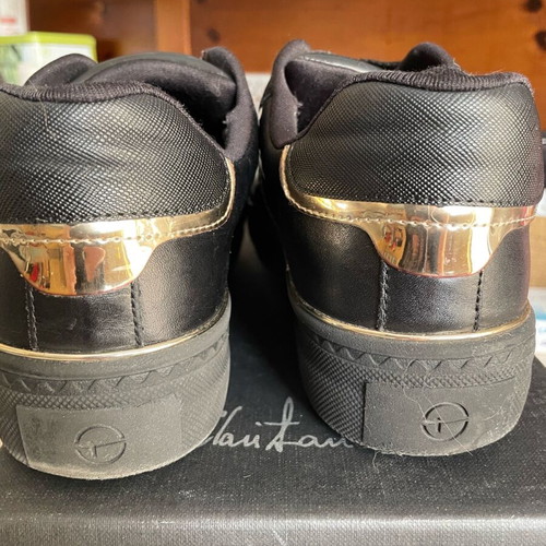 Tamaris black athletic shoes used with gold detail, size 39