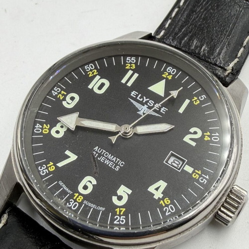 Elysee Pilot Automatic men's watch like new, stainless steel and leather