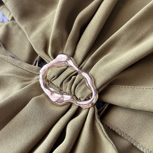 Trendyol long olive dress with gold buckle, size S