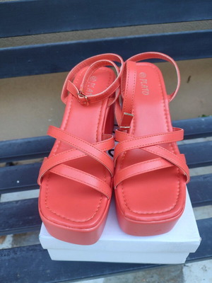Orange platform sandals new size 38 with thick heel