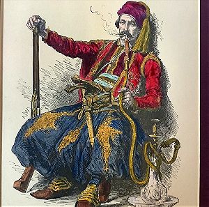 1860 Τούρκος διοικητής Προξενείου σε νησί του Αιγαίου επιχρωματισμένη (ακουαρέλα ) ξυλογραφία  20x25cm