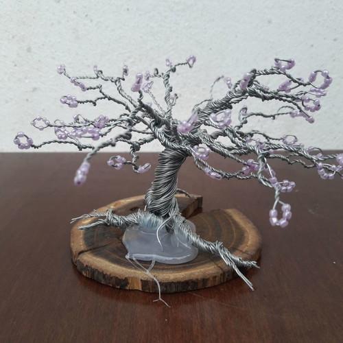Decorative tree made of wire and beads on wooden base new