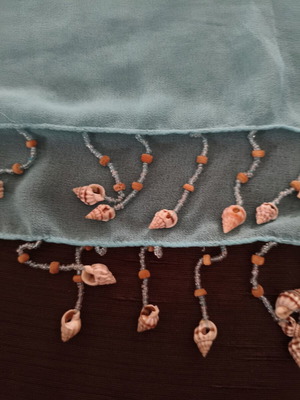 Handmade turquoise waist pareo with shells and beads like new