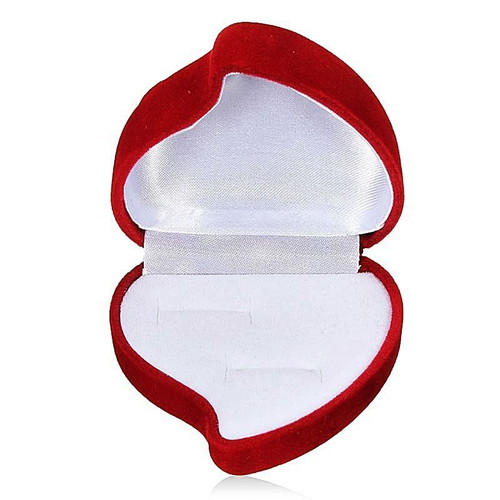 Wedding and engagement ring box heart with rose new, velvet, red